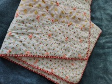Vintage Baby Blanket Handmade Knotted Quilt Flanel Pink Red Floral 36x38
