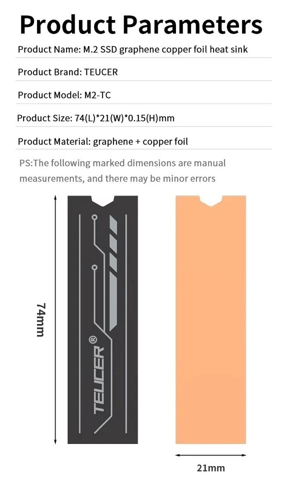 2 Dissipateurs thermiques graphène/cuivre pour SSD NVMe NGFF M.2 2280-Laptop-PS5 - Photo 2/4