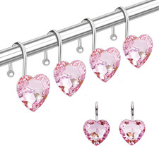 Valentine's Heart Shower Curtain Hooks, 12PCS Stainless Steel with Rhinestones