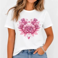 Women Floral Graphic T-Shirt Rose Flower Casual Crew Neck Short Sleeve Tee Top