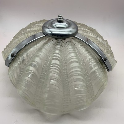 Vintage Art Deco Glas Muschel Muschel Fliegenfänger Leuchte Chrom Glas 30er Jahre 