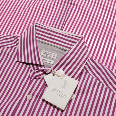 Brunello Cucinelli NWT Casual Button Down Shirt Size M in Pink & White Stripes