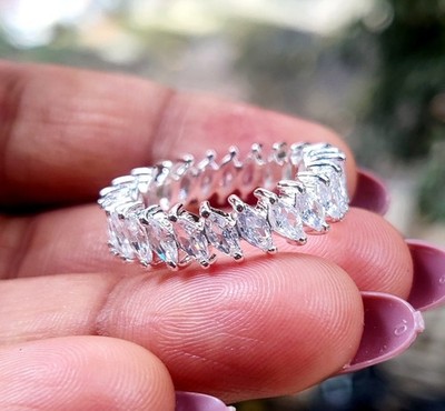 3.00Ct Marquise Cut Moissanite Eternity Wedding Band Ring 14K White Gold Plated