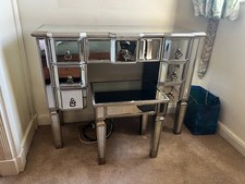 Mirrored dressing table and stool set - silver antique-style shabby chic - VGUC