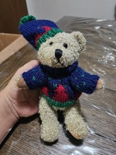 Hugfun Int'l Light Brown Teddy Bear w Winter Sweater  Beanie 7" Plush Vtg