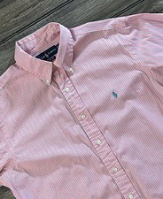 VTG Polo Ralph Lauren Oxford Classic Fit Button Down Pink Stripe 16 34/35 Cotton