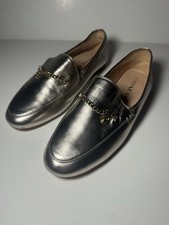 COACH Leather Woman Size 6.5 Hanna Metallic Champagne Chain Loafers