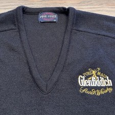 VTG 80s Glenfiddich Scotch Whisky Black Sweater Jumper Mens XL V-Neck USA Made