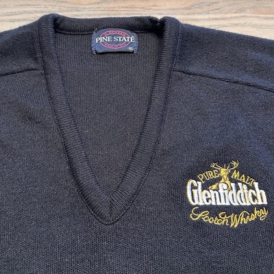 VTG 80s Glenfiddich Scotch Whisky Black Sweater Jumper Mens XL V-Neck USA Made