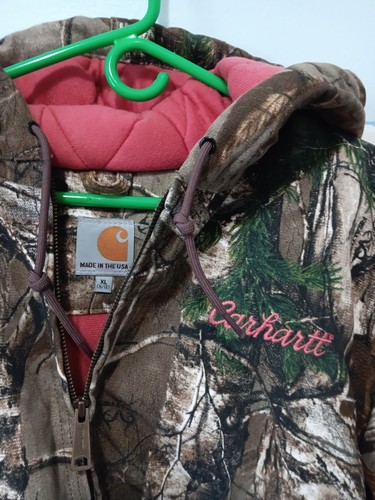 Carhartt Camo Realtree Hood Zip up Pink Quilt Lined Jacket Women XL 101216-977 - Picture 3 of 9