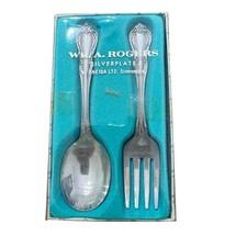 Vintage WM Rogers Oneida Silver Plated Child Baby Toddler Fork And Spoon w/Box