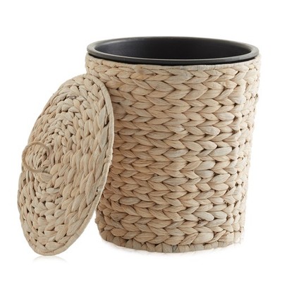 Bathroom Trash Can w/ Lid - Whitewash, Small Woven Hyacinth Wicker Waste Basket