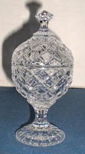 Crystal Mini Compote Style Trinket Box W/Lid Diamond Point Pattern