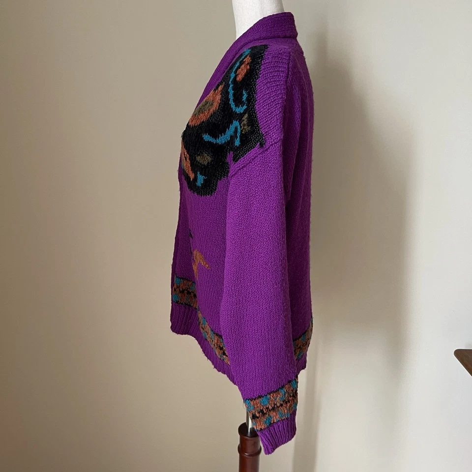 Cárdigan Suéter De Colección Jason Maxwell Para Mujer Botón Frontal MED Púrpura Boho Artístico Años 90 Foto 3 de 4