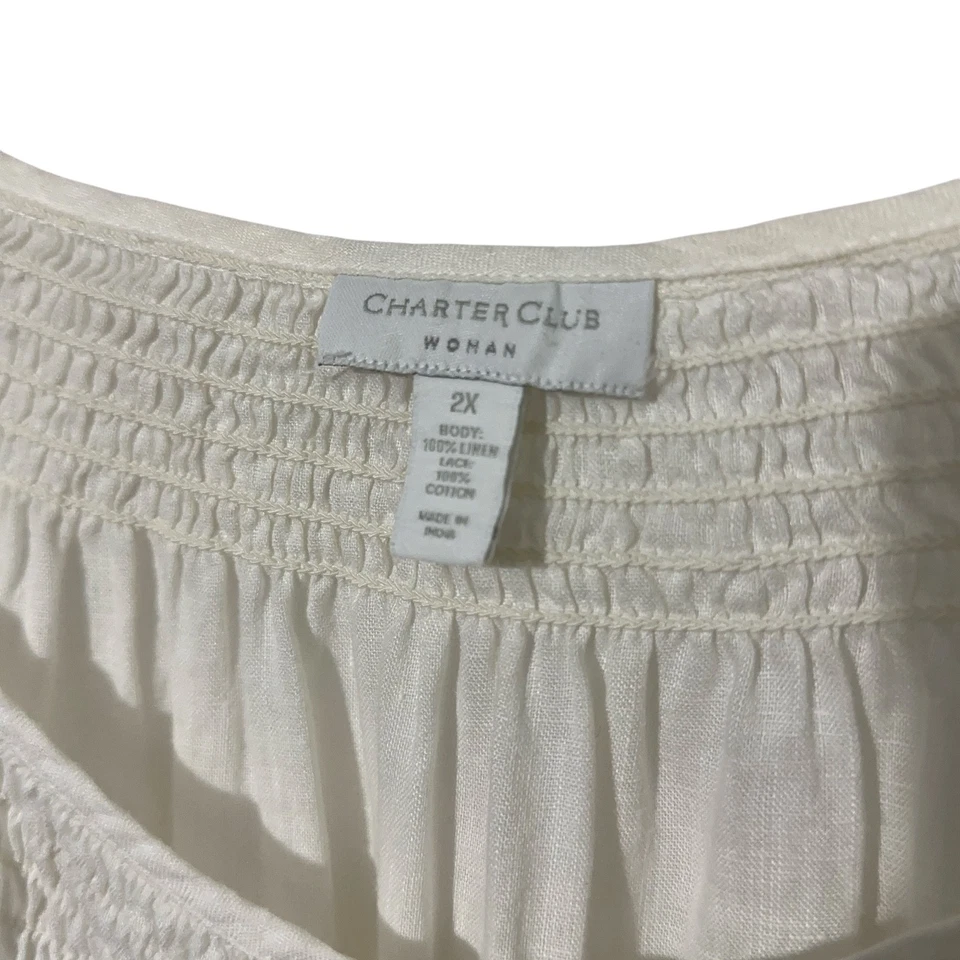 Blusa de lino Charter Club para mujer talla grande 2X borde de encaje otoño disfraz de Halloween Foto 3 de 4