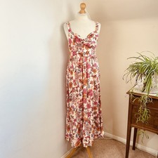 Everbelle Dress Size 10 Pink Orange Floral Bohemian Midi Strappy with Linen