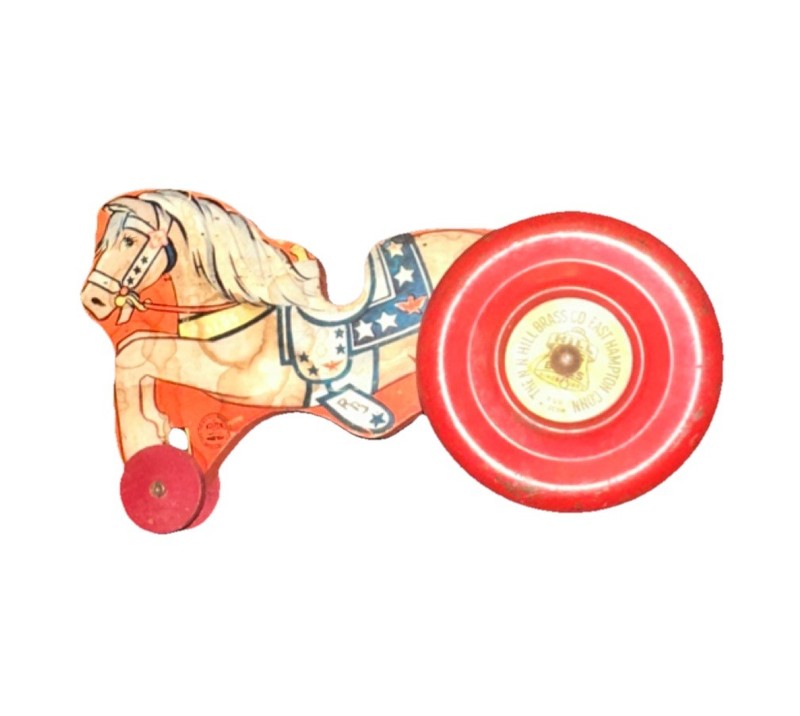 Hill Bras Co. Pony Wooden Pull Toy Vintage 1940 Red Wheels for Ages 1-4 Years