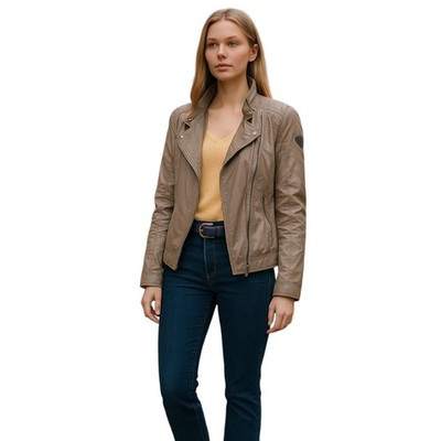 Nickelson Beige Biker Jacket L XL | Casual Spring/Fall | Embroidered