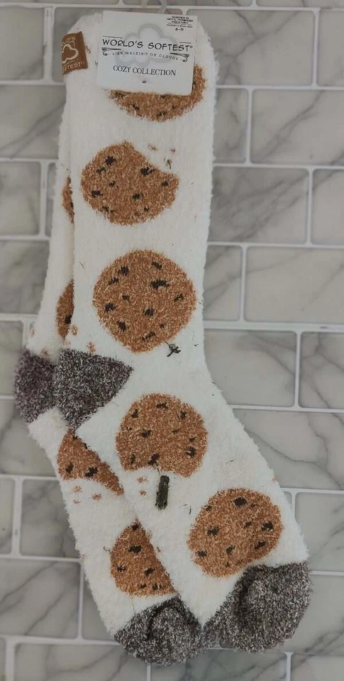 Calcetines World's Sofest para mujer talla 6-11 estampado de galletas con chispas de chocolate media pantorrilla nuevos Foto 3 de 3