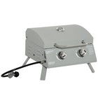 2 Burner Folding Tabletop Gas BBQ Grill w/ Lid, Thermometer, Carbon Steel, Grey