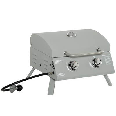 #ad 2 Burner Folding Tabletop Gas BBQ Grill w Lid Thermometer Carbon Steel Grey $109.99
