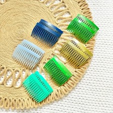 Vintage Unmarked Cool Tones Blue Green Side Hair Combs Barrettes Set 12 6 Pairs