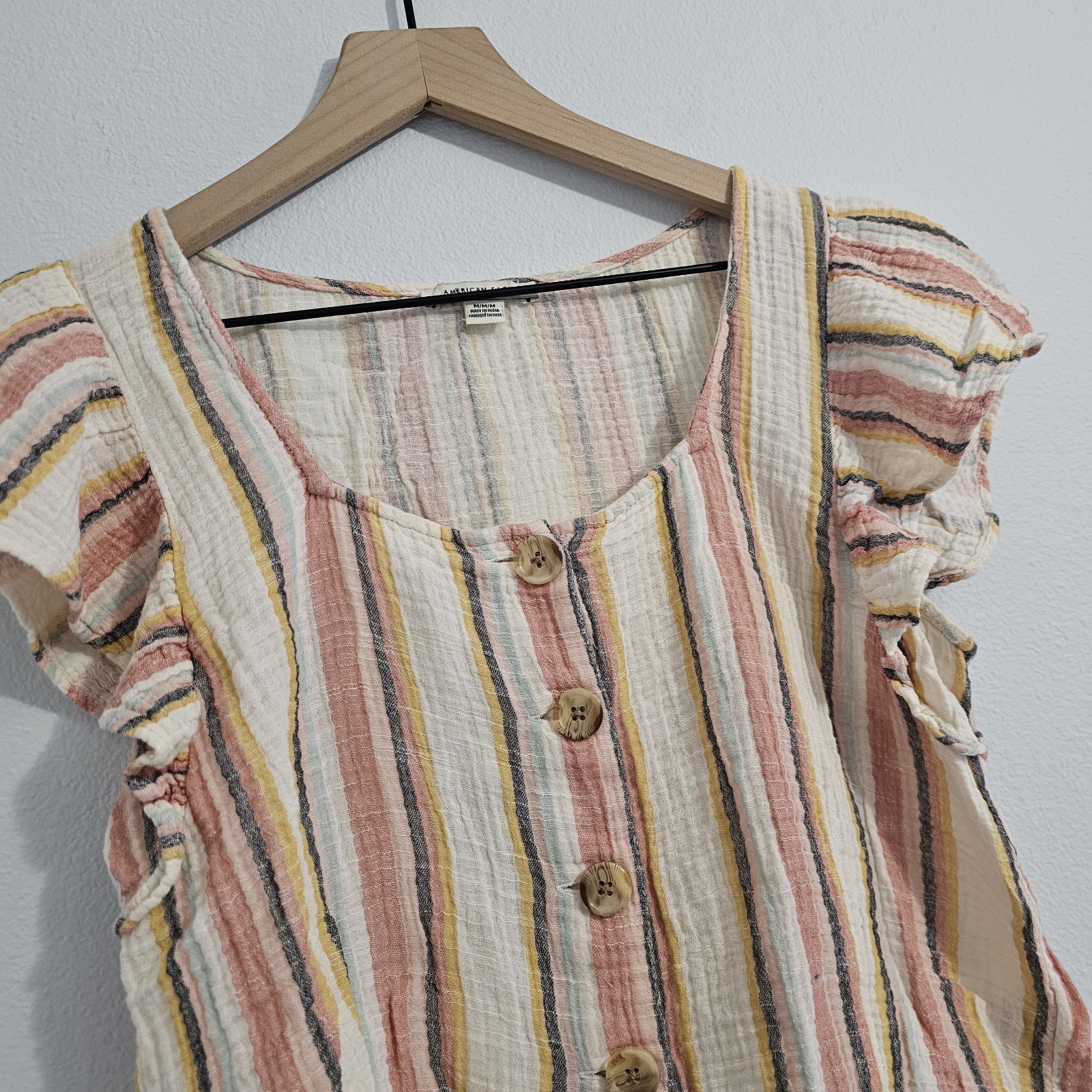 American Eagle Cropped Button Down Multi Colored … - image 2