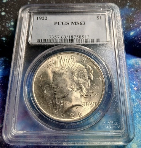 1922 Peace Silver Dollar PCGS MS63 Bright Luster