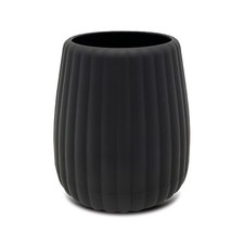 Rubberized Plastic Ribbed Toothbrush Holder for Bathroom Black