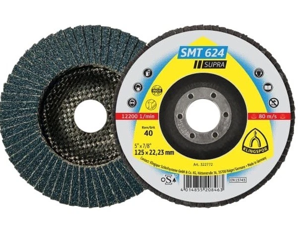 10x Klingspor Schleifmopteller SMT 624 Supra, INOX, 125 x 22,23 mm - Korn 40