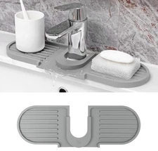 Newitee 16 Inch Faucet Mat For Kitchen Sink Silicone Grey BPA Free Fits Most