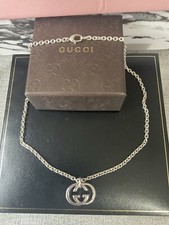 GUCCI STERLING SILVER BRITT GG NECKLACE IMMACULATE 48cm VINTAGE 