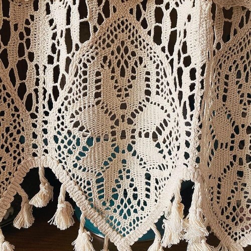 Vintage Crochet Half Curtain Tassels Window Door Panel Drapes Kitchen Valances - Picture 11 of 33