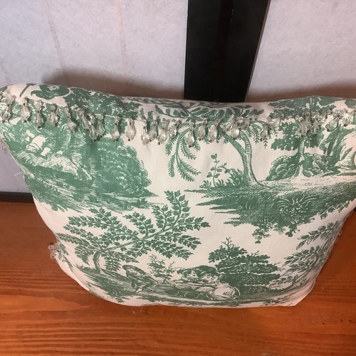 Children Toile Green 2 Pillow Shams & Throw Pillow Beaded Trim Custom Made VNTG - Picture 5 of 7