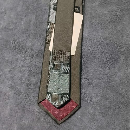 Vintage Stringbeans Krawatte schmal grau Colorblock geometrische Krawatte 2,75"x58" USA - Bild 11 von 15