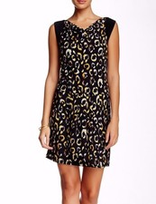 Nine West Black/Yellow Maize Combo Cowlneck Print Stretch Jersey Dress - $98