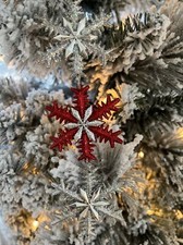 New Kurt Adler 6.5" Red  Silver Glittery/Dangly Snowflake Christmas Ornament B
