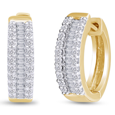 1/2Ct Round Baguette Simulated Diamond 14K Gold Plated Earrings