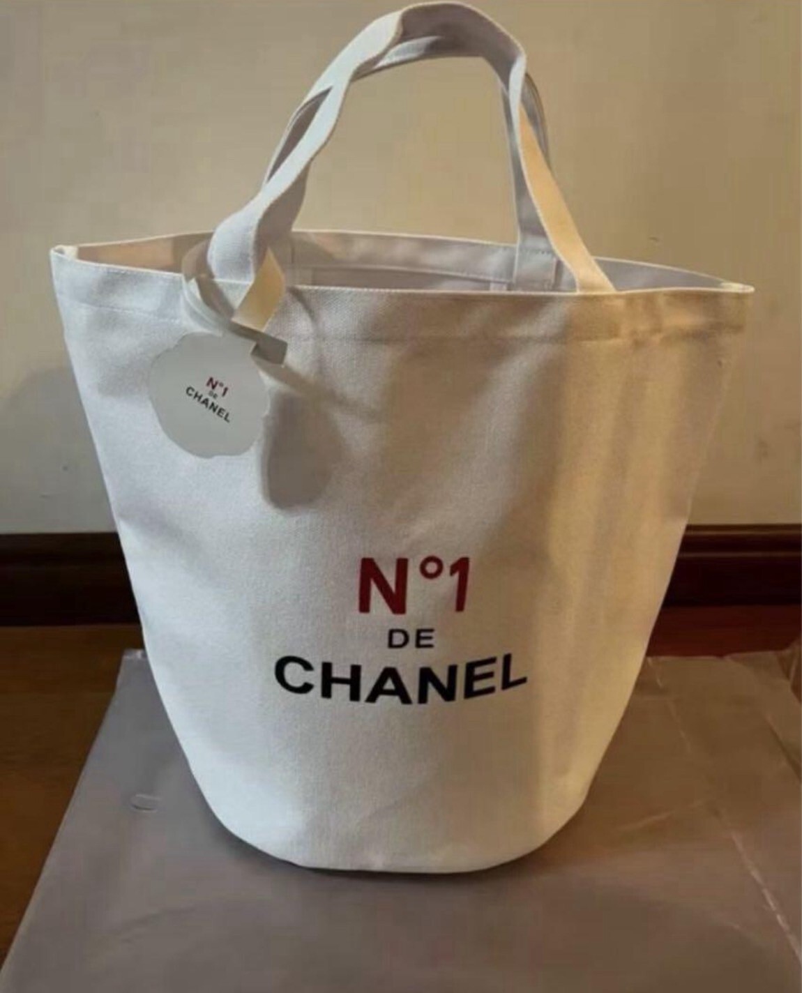Chanel White Canvas Novelty Tote Bag Imported from Japan  