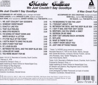 MAXINE SULLIVAN - WE JUST COULDN'T SAY GOODBYE NEW CD