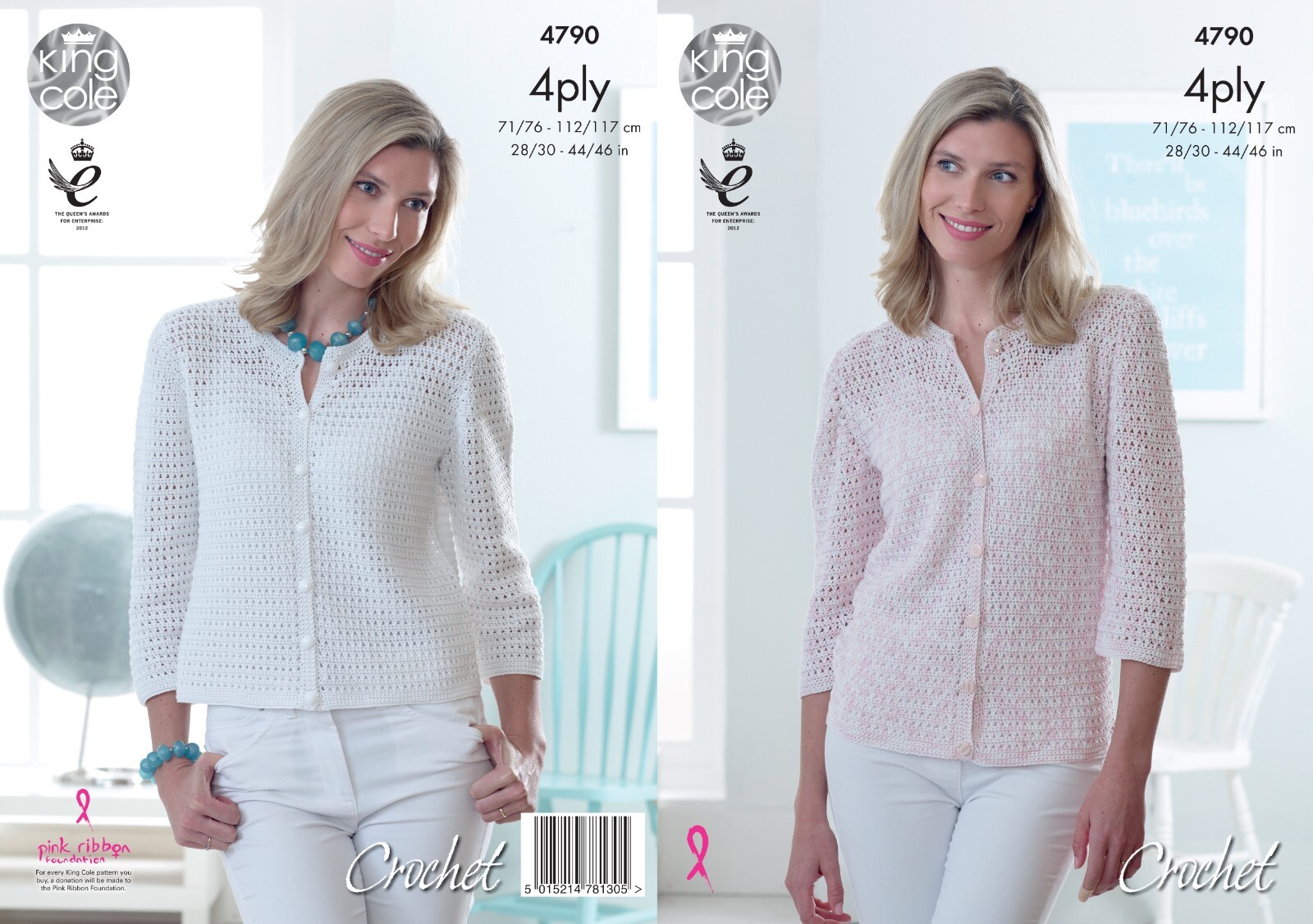 King Cole 4 Ply Crochet Pattern - 4790 Ladies Cardigans (2 Designs) - Image 2