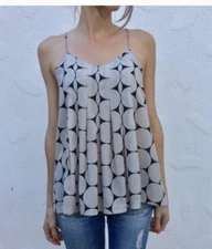 Madewell Womens Cami Tank Top Sz 6 Taupe Circle Print Pleated Pullover Polyester