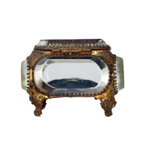 Antica scatola gioielli francese Ormolu dorata bara vetro smussato souvenir STRADA - Foto 10 di 13