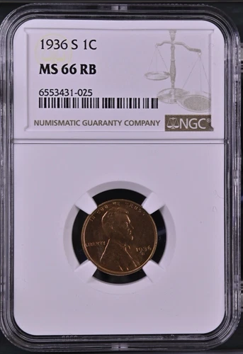 1936-S 1C RB Lincoln Wheat One Cent NGC MS66RB   6553431-025
