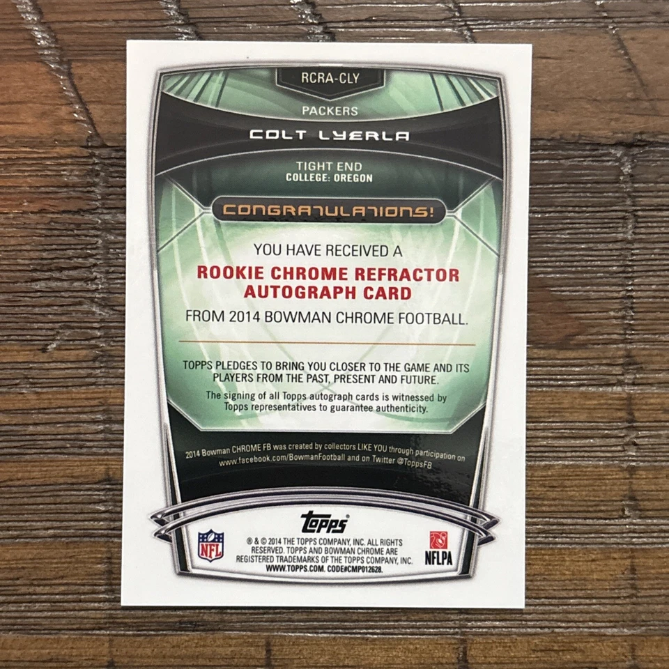 2014 Bowman Chrome - Colt Lyerla #217 Refractor (RC) Signature - Image 2 of 2