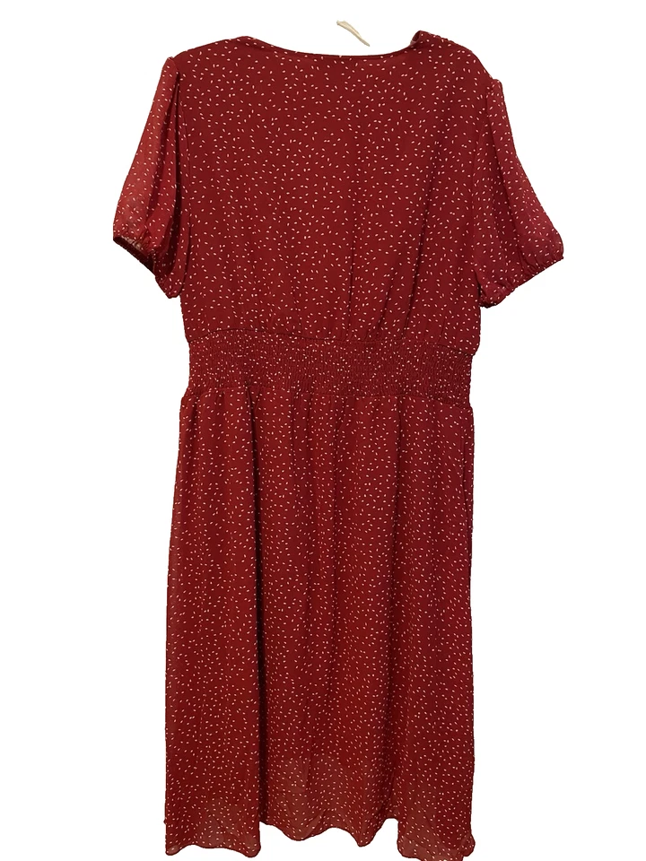 Moda Para Mujer Vestido Imitación Envolvente Rojo Blanco Lunares XL Cintura Calada Botones Foto 2 de 4