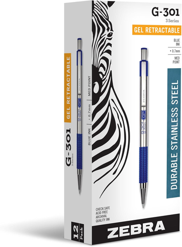 G-301 Einziehbarer Gel Tintenstift, Edelstahlschaft, Mittlere Spitze, 0,7 mm, Blau - Bild 1 von 12
