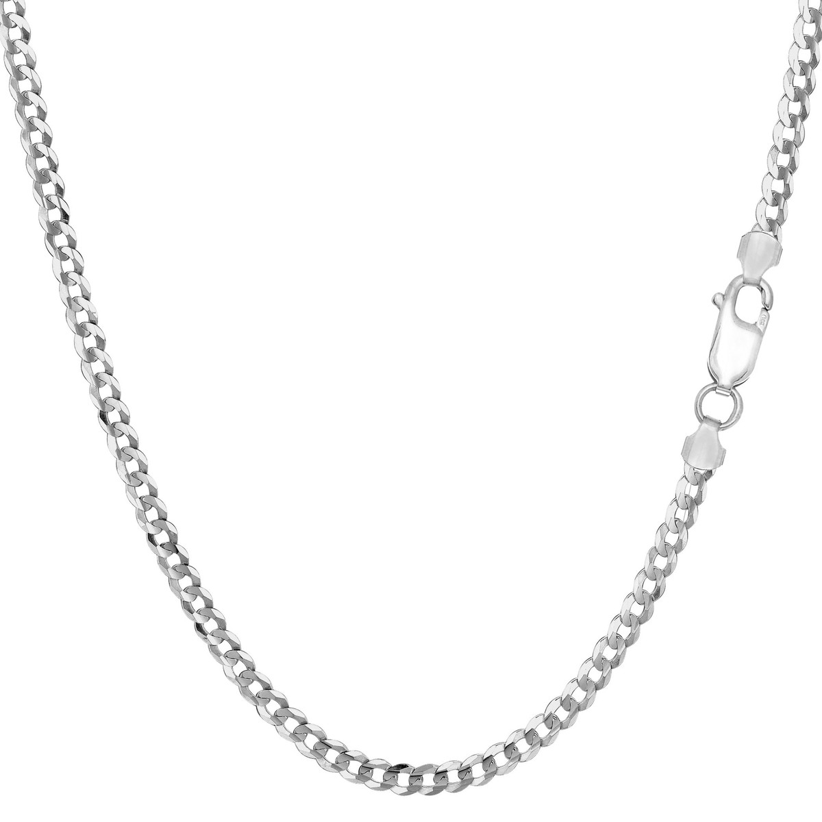 Sterling Silver Rhodium Plated Curb Chain Necklace, 3.0mm, 16