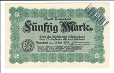 Emergency money - Remscheid - large emergency money of the city of Remscheid - 50 Mark - 1918