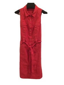 red linen shirt dress